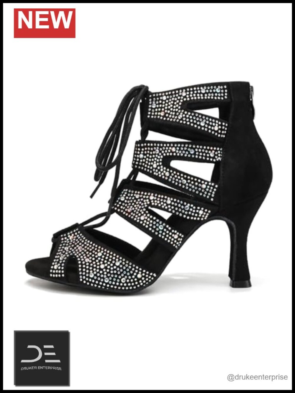 Women's Ballroom Latin Salsa Dance Shoes Suede Lace-Up Open-Toe Heels with